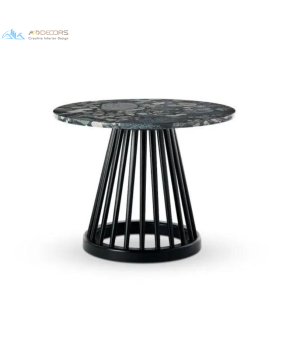FAN TABLE BLACK PEBBLE MARBLE 