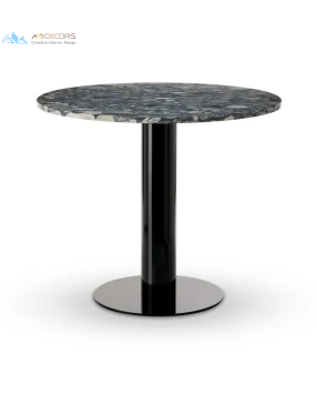 TUBE DINING TABLE BLACK BASE PEBBLE MARBLE